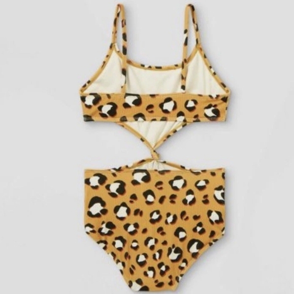 NWT Art Class Girl's Leopard Ribbed Twist Tie 1 PC Monokini Swimsuit S 6/6X - Picture 3 of 8
